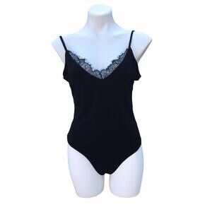 NWT Leith black bodysuit lace trim size large